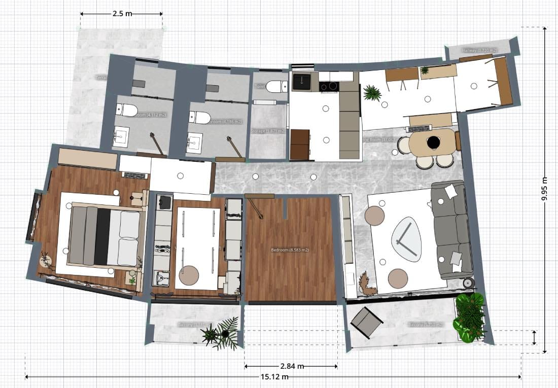 Planos de casas de tres dormitorios con salón comedor 100m2