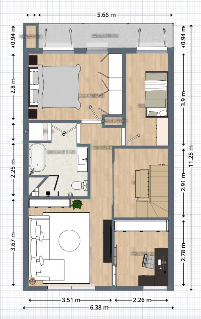 Planos de casas modernas de 100 m². Diseño creado en Planner 5D.