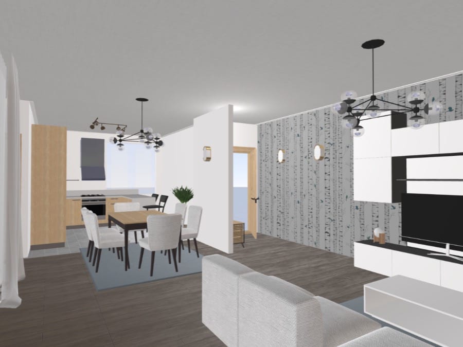 Planos de comedor con medidas. render 3d, Planner 5D.