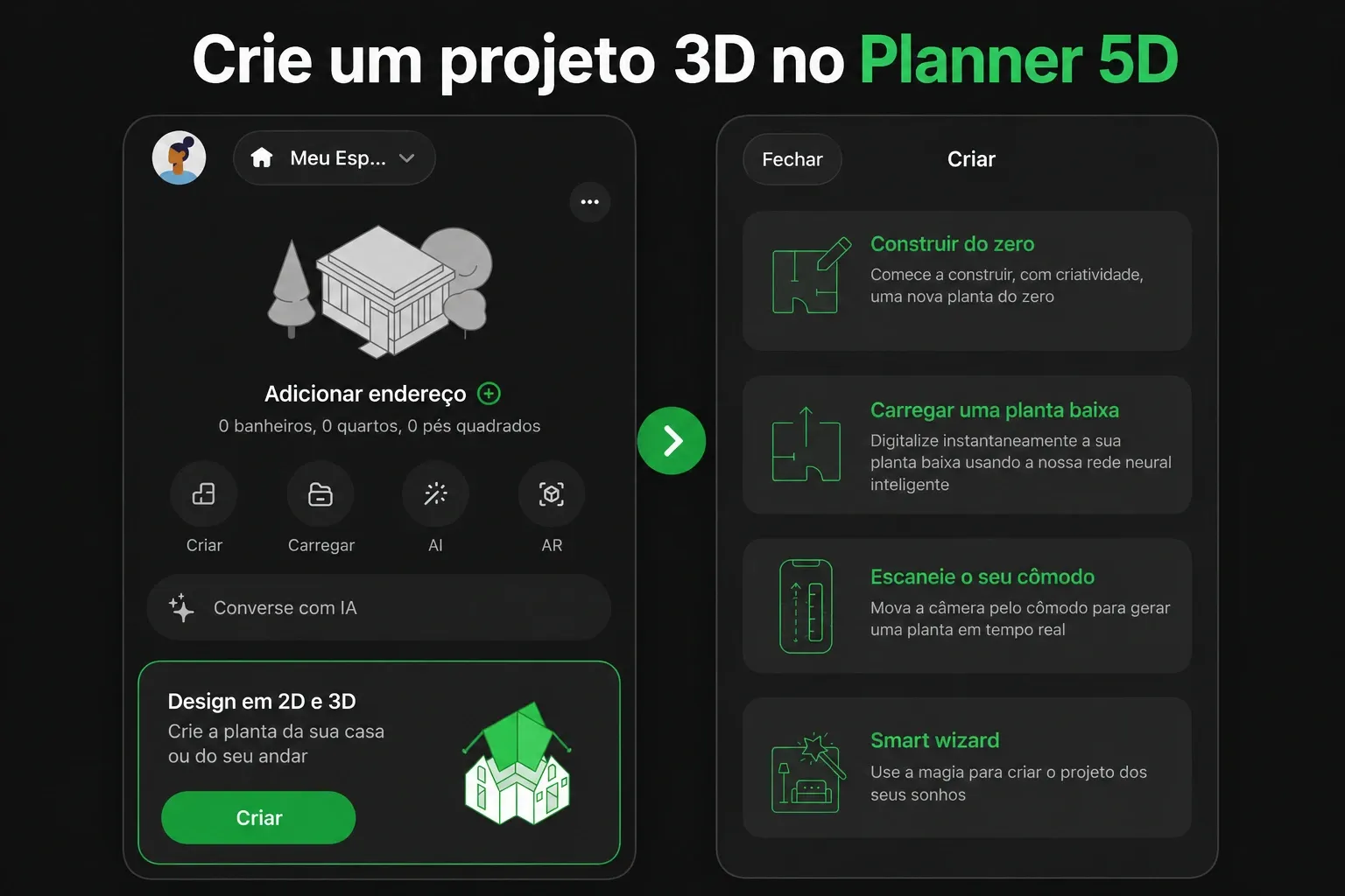 Interface do aplicativo para design de interiores Planner 5D