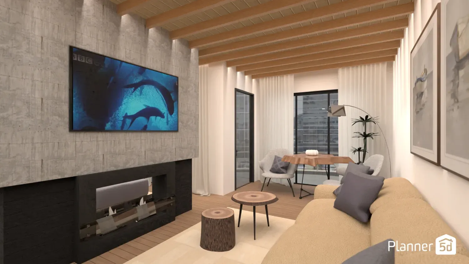Projeto de apartamento moderno com TV grande, tamanho de TV