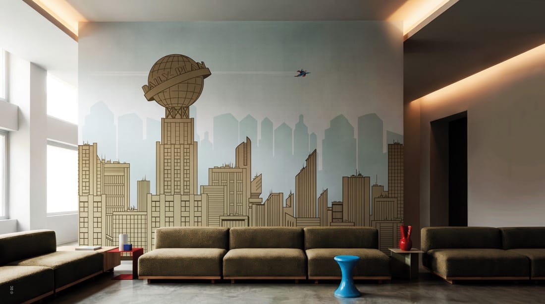 sala de estar con papel de pared londonartxDC universe