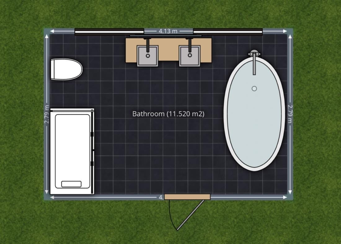 plano de baño moderno con bañera grande, planos con medidas