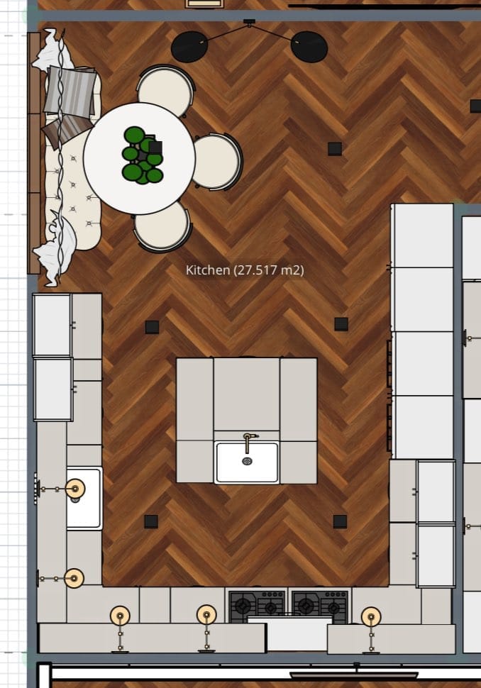 plano de cocina con medidas grande moderna blanca
