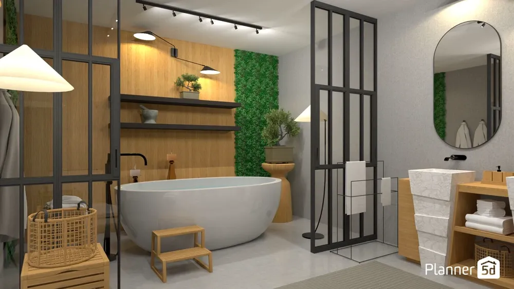 render 3D de banheiro criado no Planner 5D