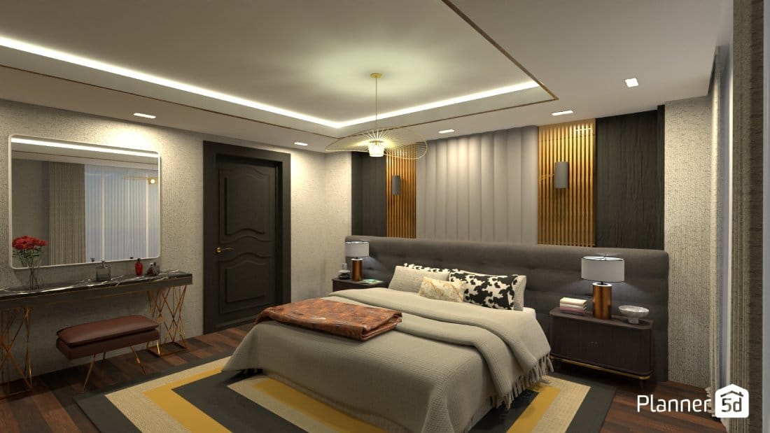 render 3d de dormitorio moderno, planner 5d