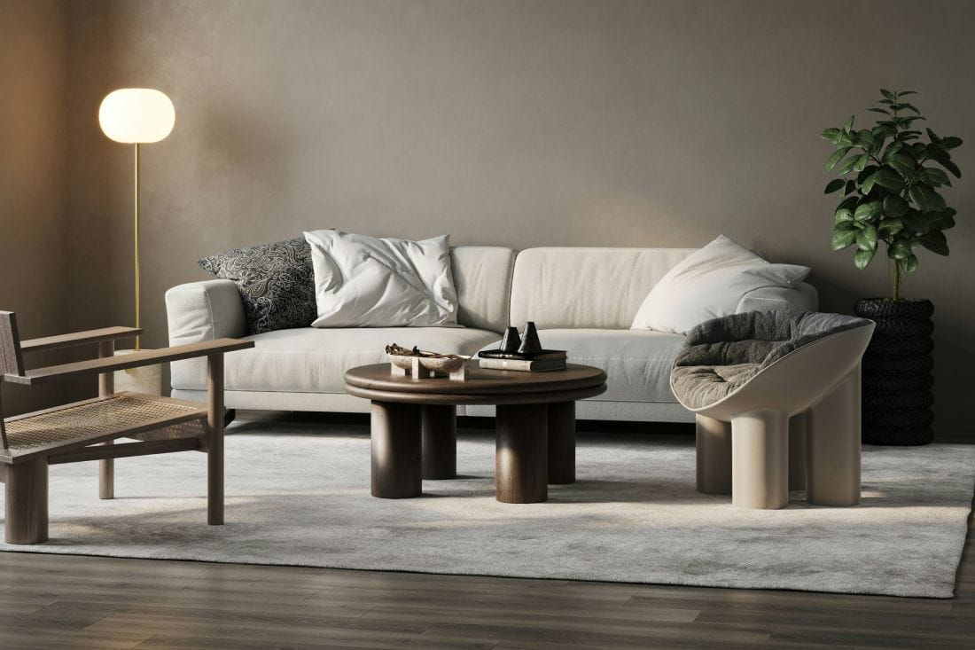 sala de estar moderna minimalista con sofá blanco
