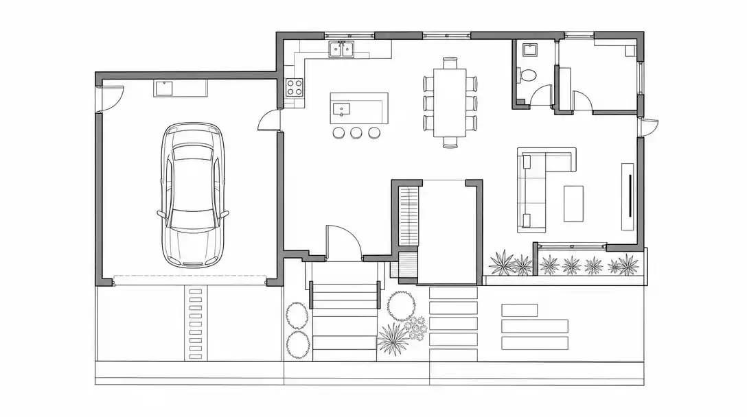 Planta baixa de casa com garagem criada no AI Studio do Planner 5D
