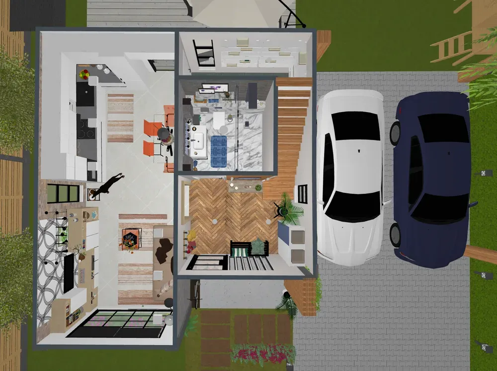 Planta de casa dois andares com garagem
