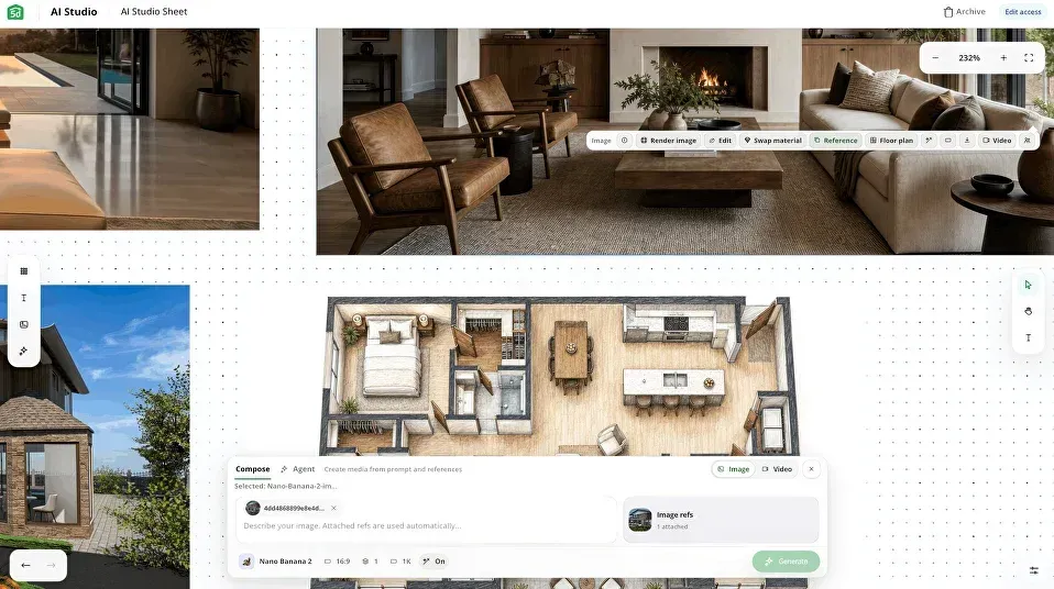AI Studio interface, AI interior design tool