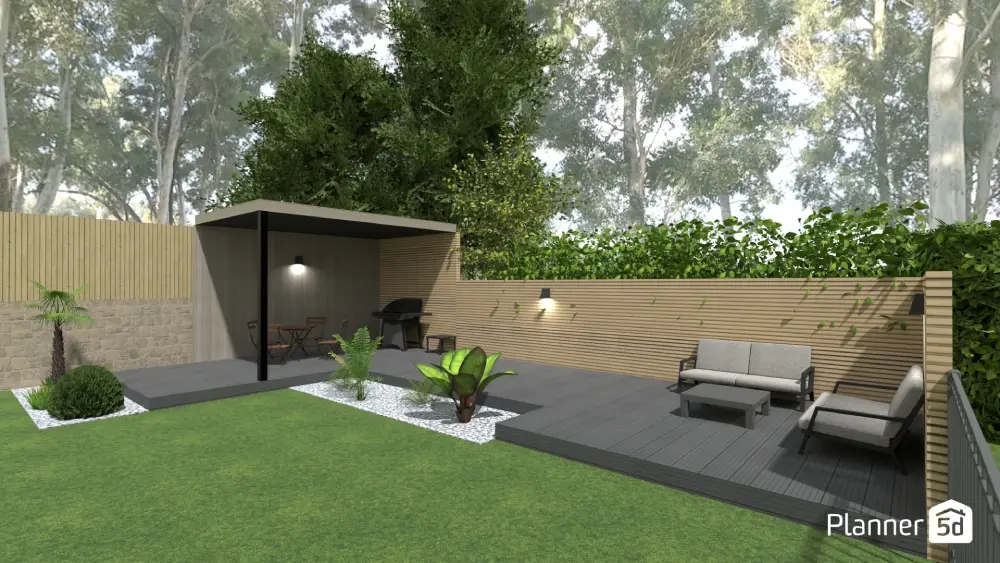 A backyard patio designed with Planner 5D