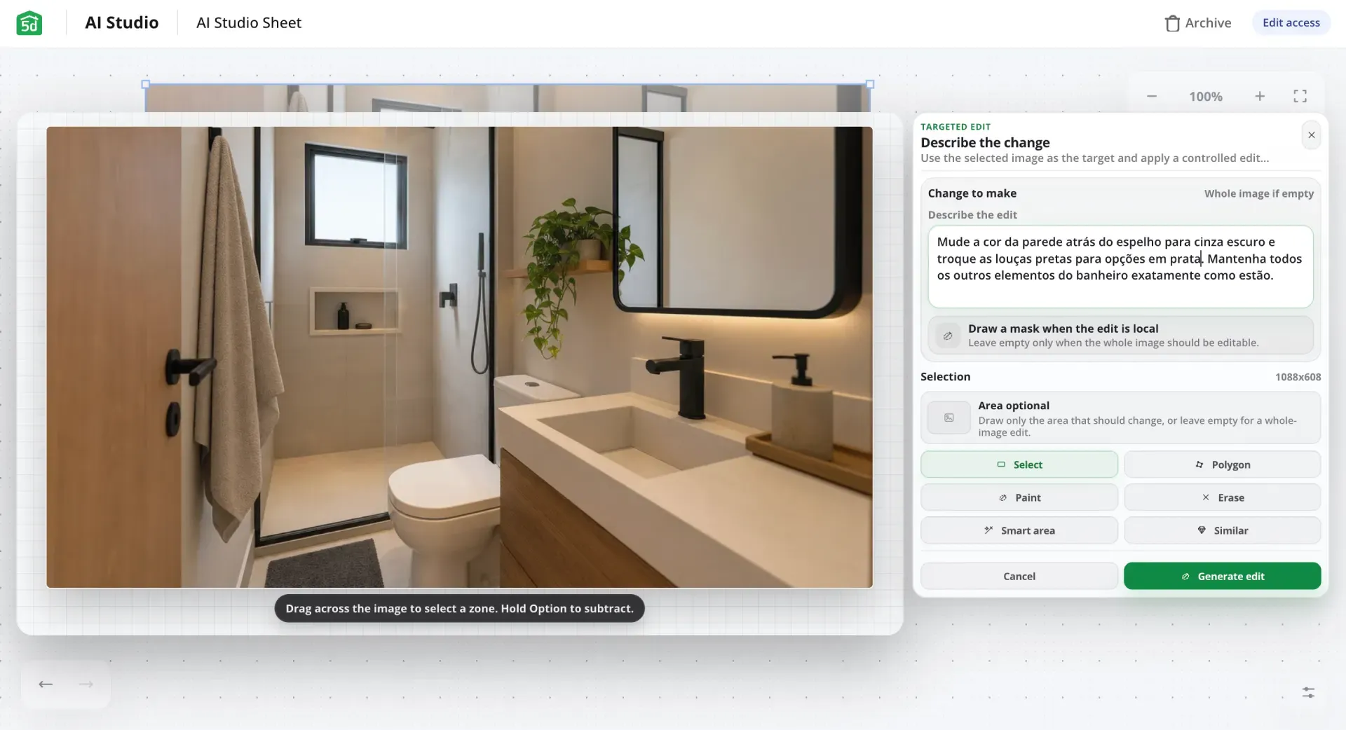 AI Studio, banheiro pequeno moderno