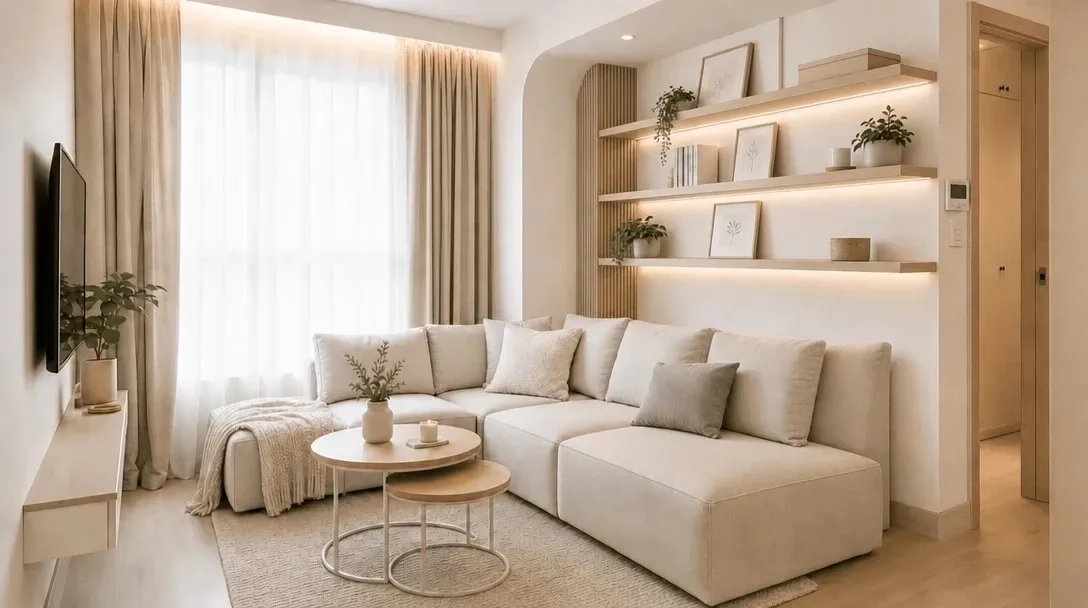 Best furniture for a small apartment, small living room render created with AI Studio in Planner 5D