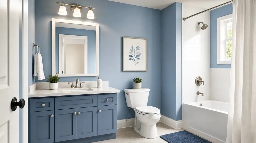 Best tips for home staging, blue bathroom design created with AI Studio in Planner 5D