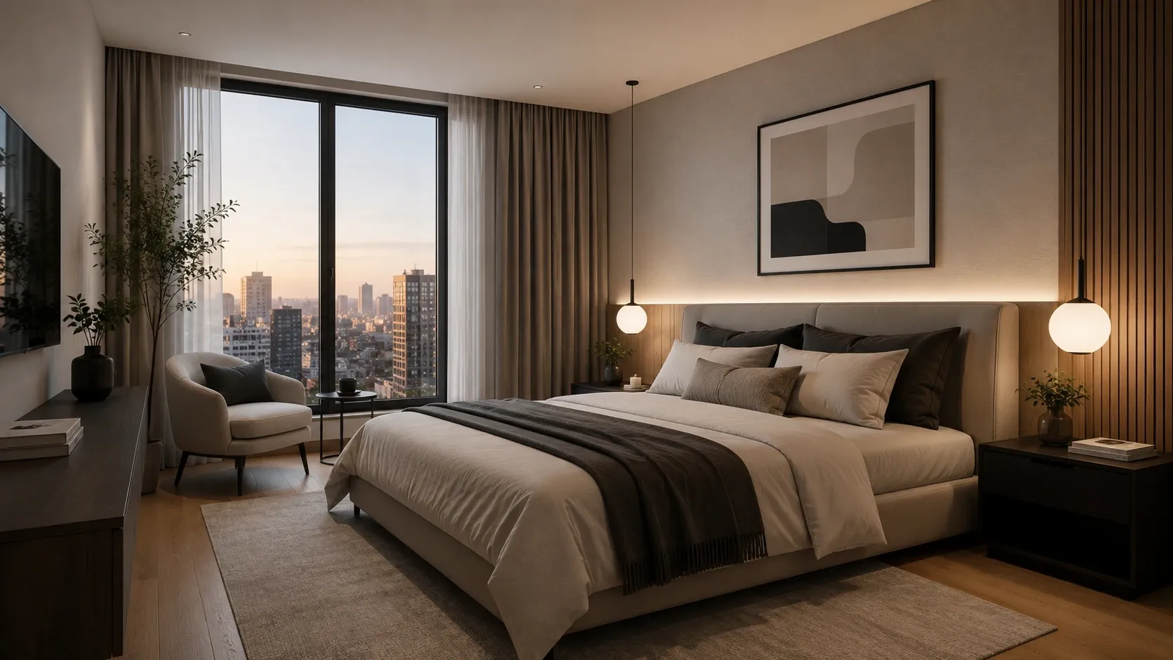 How to style a modern apartment, modern master bedroom interior design