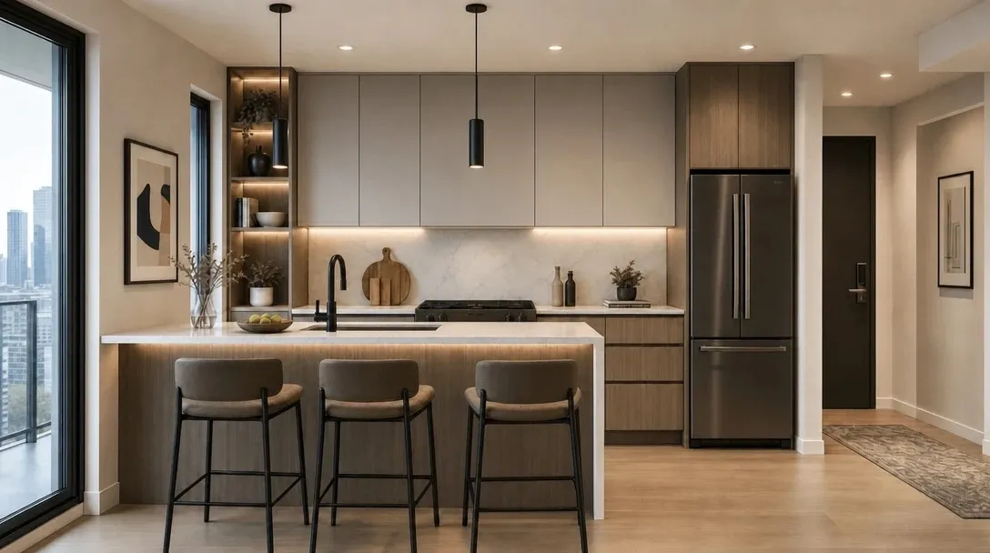 How to style a modern apartment, modern open-concept kitchen