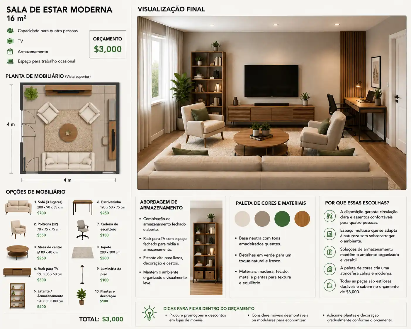 Proposta de design de interiores gerada com o ChatGPT.