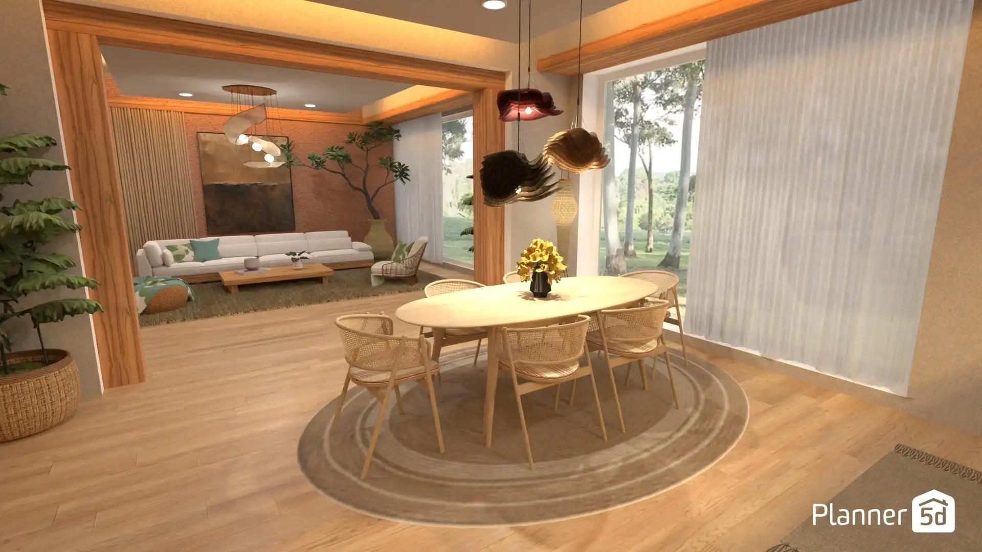 How to decorate a dining room, 3D render of a dining room design created with Planner 5D