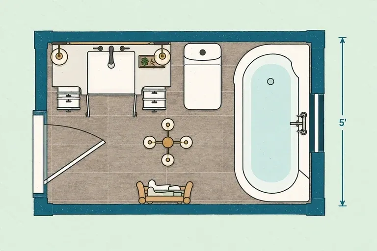 Master bathroom layout with a single vanity, toilet, and full-size bathtub