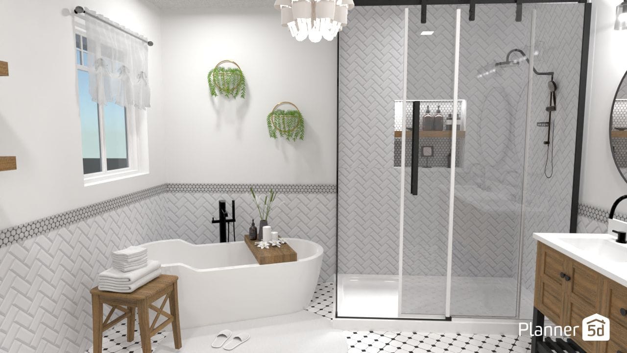 Weiße Fliesen Badezimmer: rendering erstellt mit Planner 5D