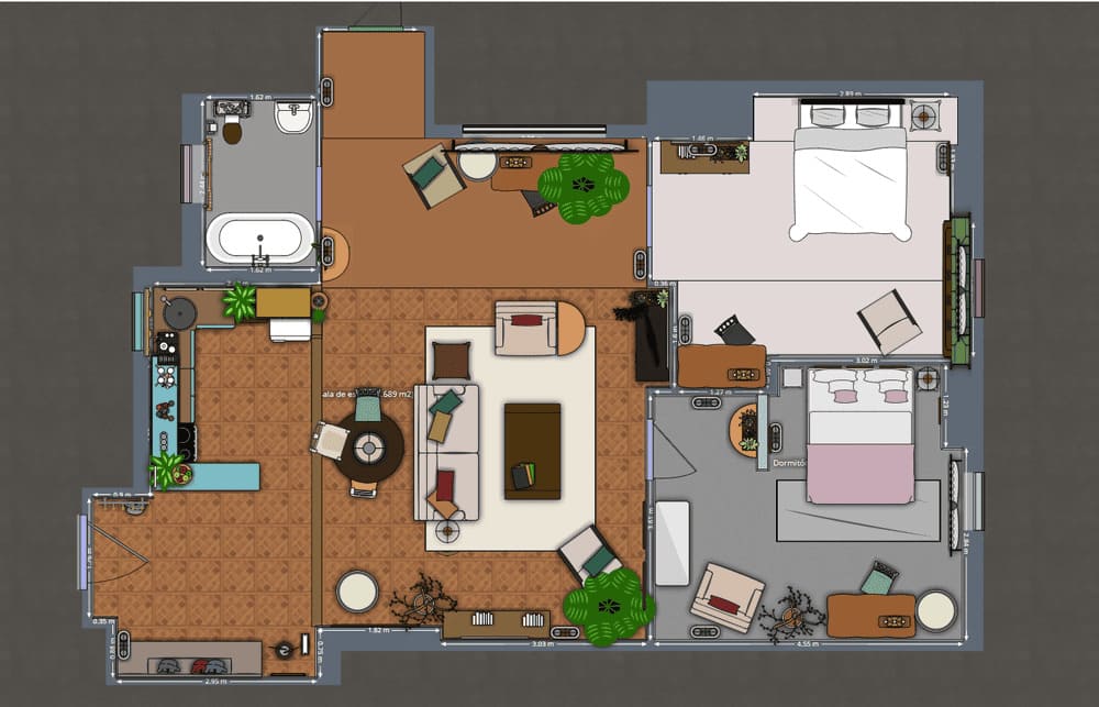 Plantas de apartamentos de 2 quartos