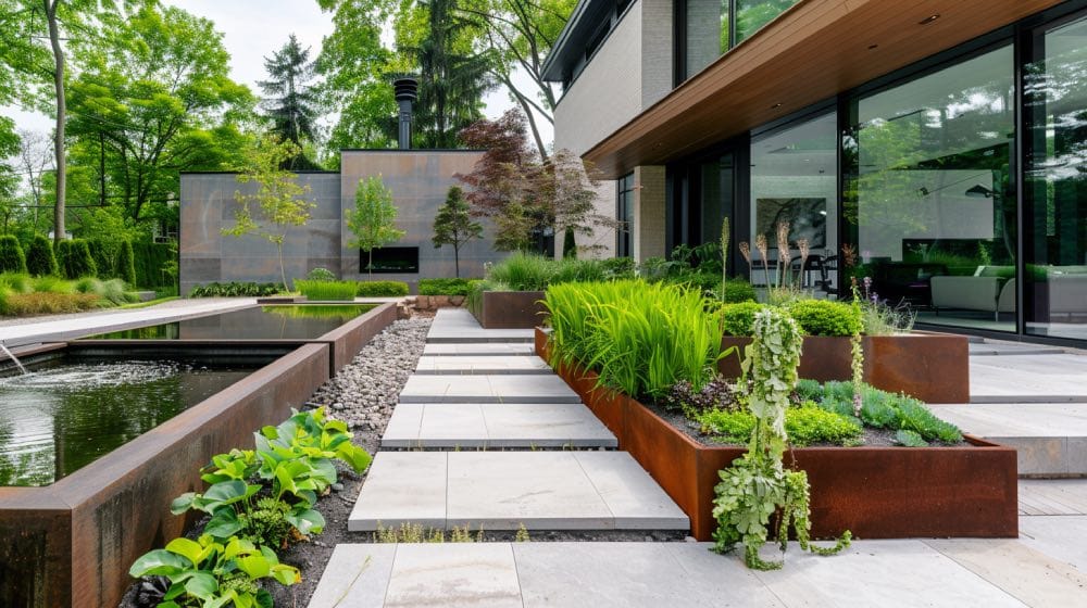 Gartenplanung mit KI – Mit Planner 5D erfahrene, KI-optimiertes Bild eines modernen Gartens