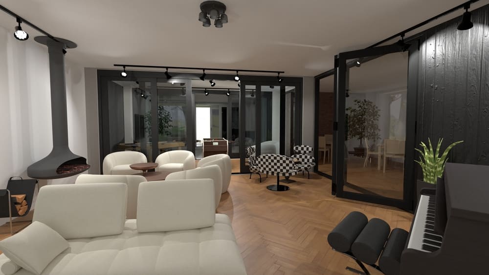 Render de sala de estar criado no Planner 5D