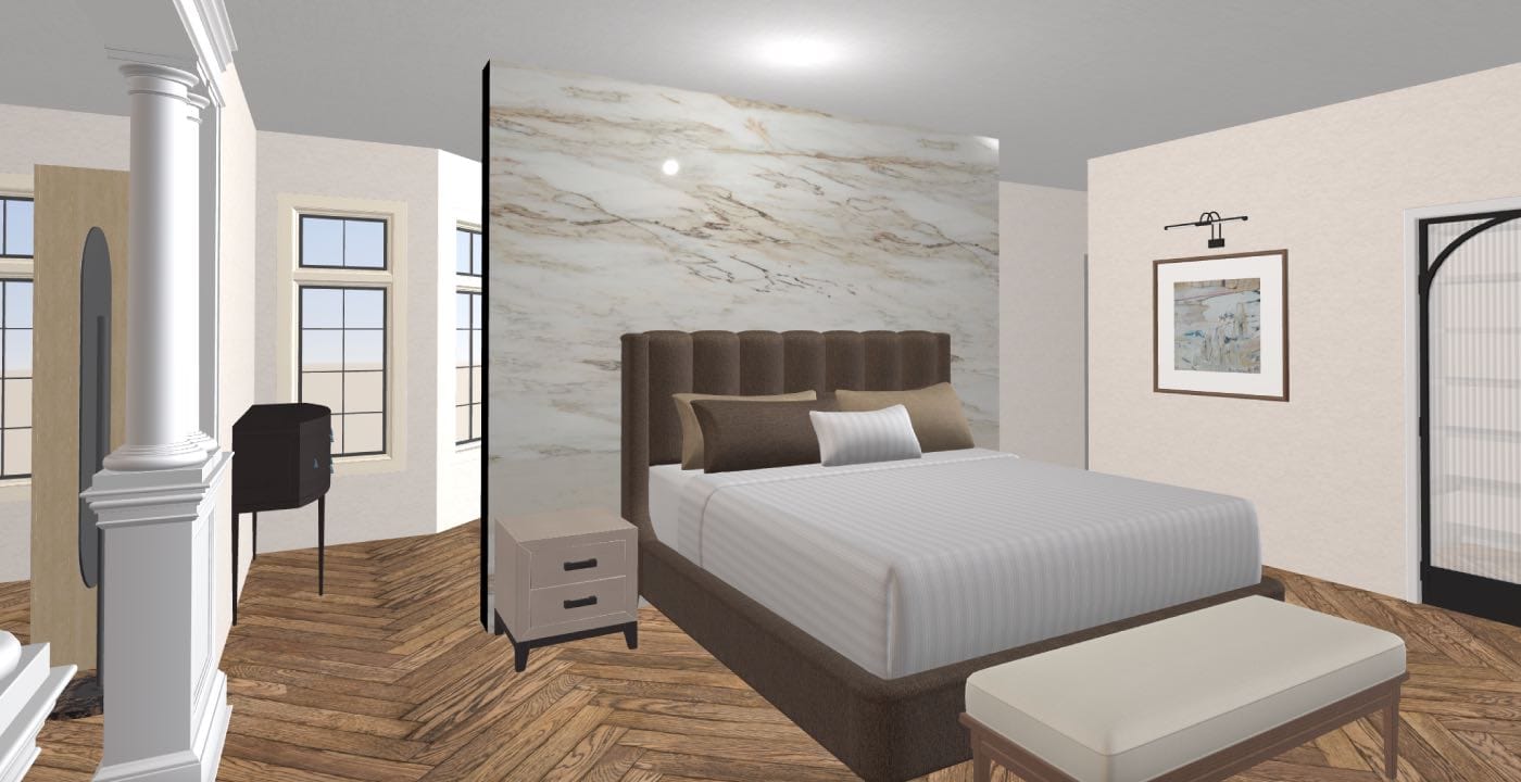 render 3d de dormitorio moderno color blanco, planner 5d