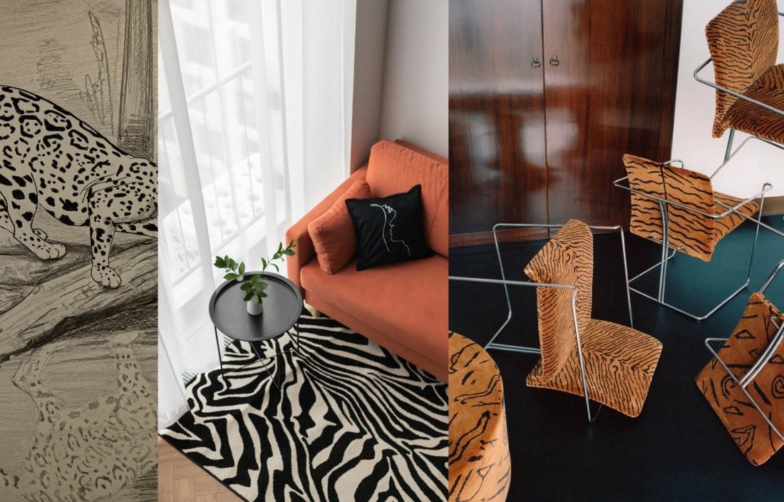 diseño de interiores con estampados animal print. Leopardo, zebra, tigre