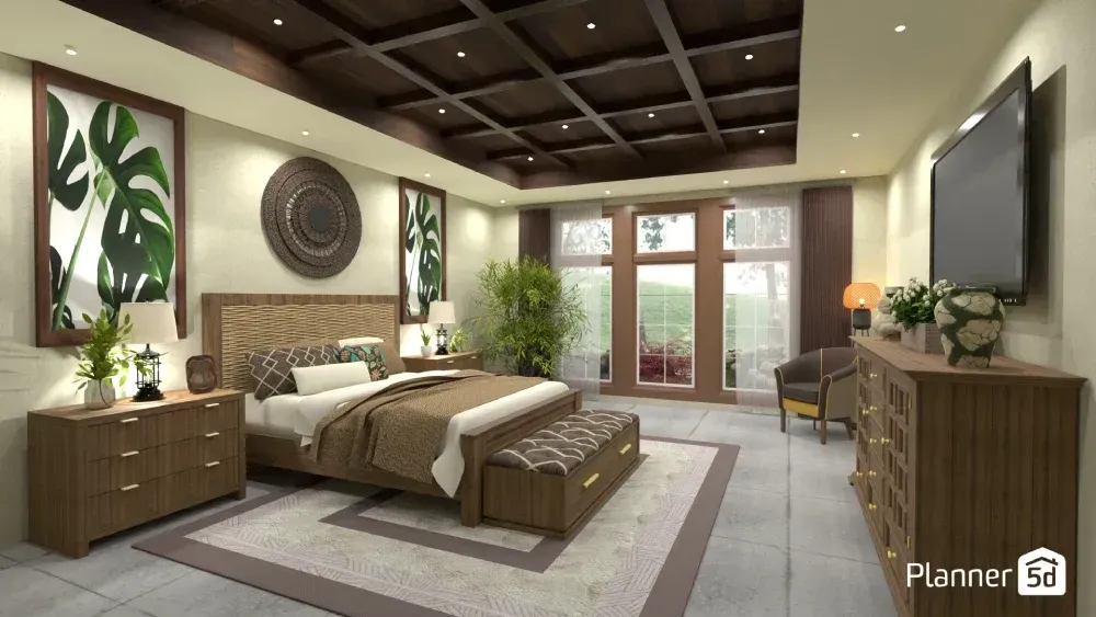 Diseño de dormitorios acogedores. Render habitacion madera