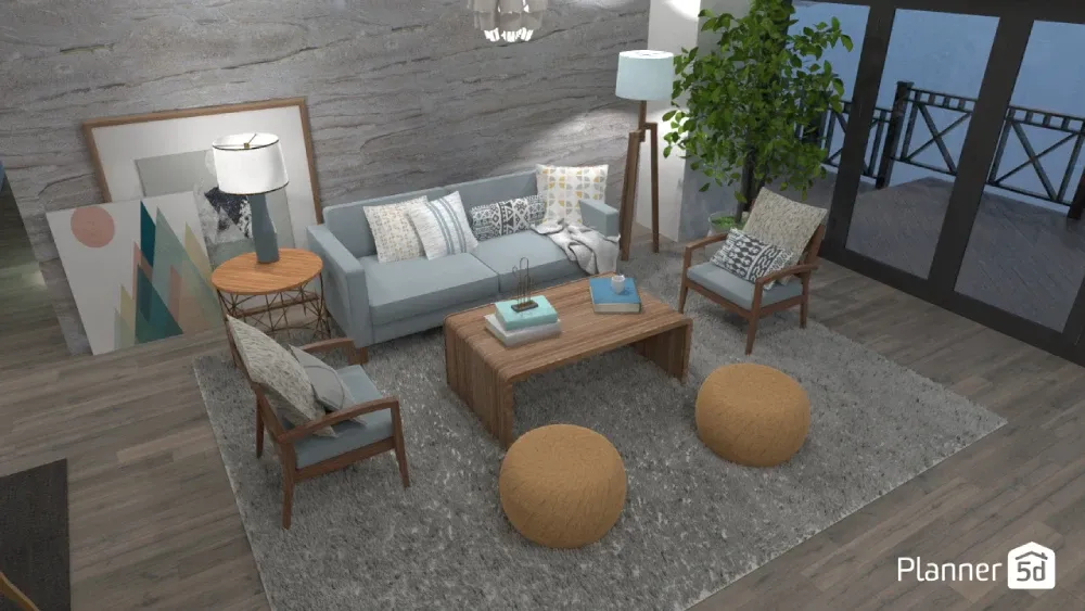 living room set up in a conversational set up using the Planner 5D app