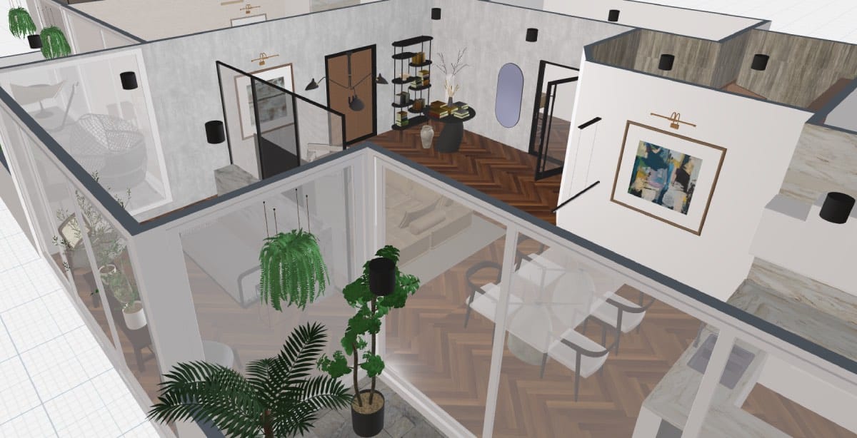 spaces de planner 5d, software de diseño de interiores, render piso con terraza