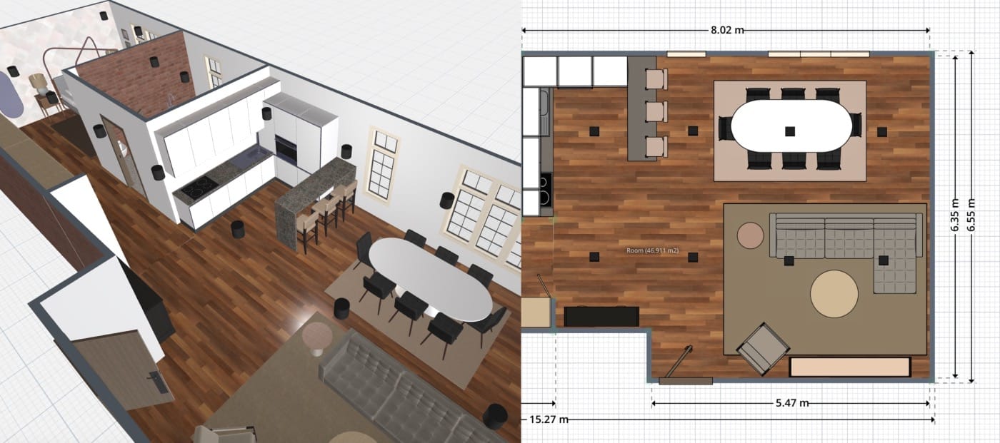 Planos de apartamentos tipo loft. Diseño de Planner 5D.