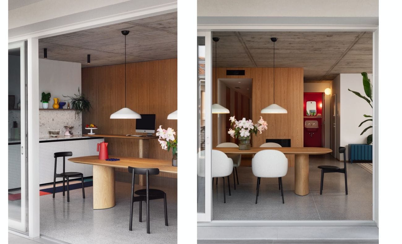 muebles de comedor de tendencias. comedor con mesa de madera y sillas blancas y negras