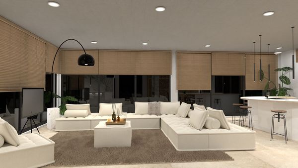 sala de estar bonita con sofá blanco diseñada con inteligencia artificial de Planner 5D