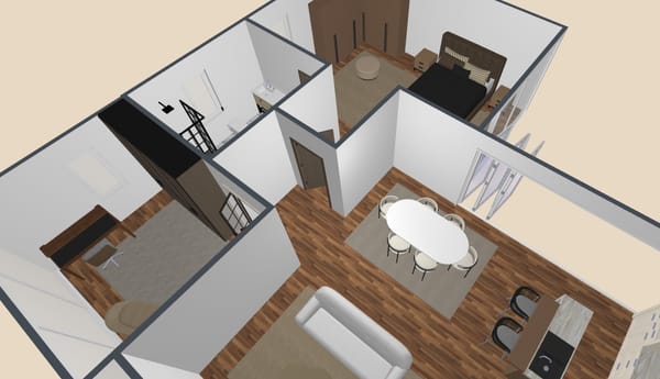 plano arquitectónico de casa moderna minimalista en 3D