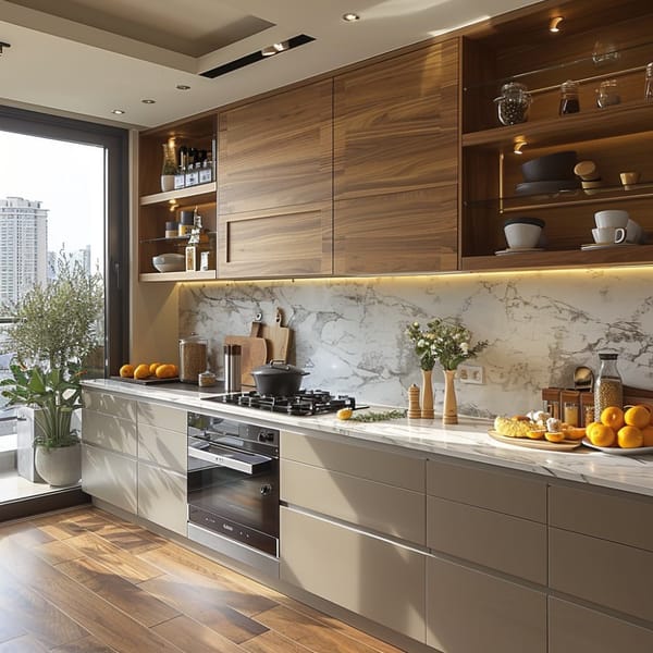 Image showcasing Cozy home decor in the living room cabinet creates a warm and organized ...