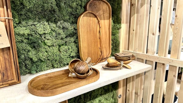 serving trays and spoons made from sustainably source materials