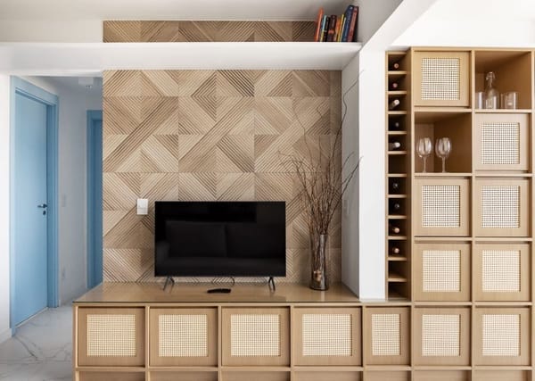 mueble de madera de sala de estar en apartamento en sao paulo de diseño