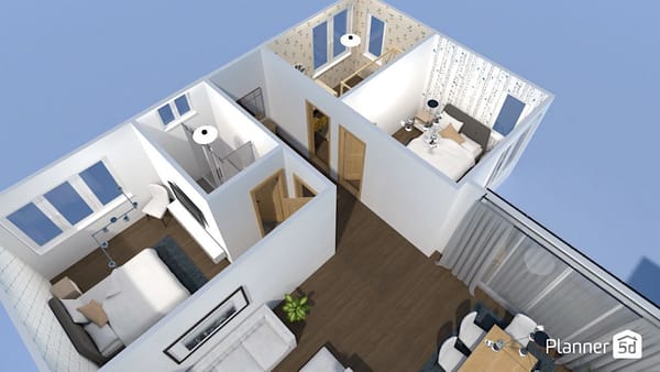 render de projeto de apartamento de 3 quartos no Planner 5D