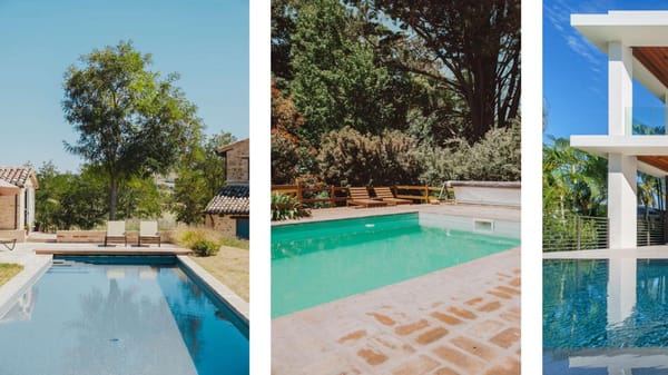 casas con pileta en el campo, piletas azules modernas