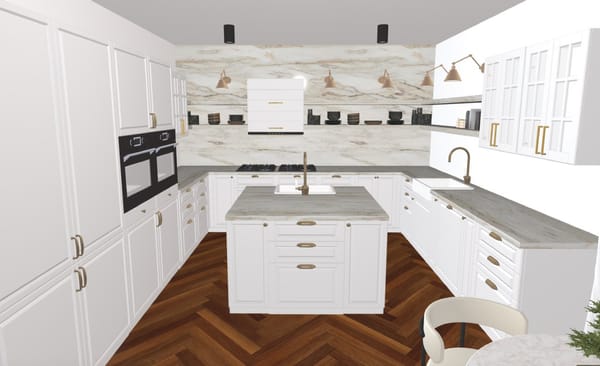 Plano de cocina blanca moderna, renders 3d planner 5d