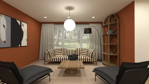 A living room with large window with a combination of window treatment and covering