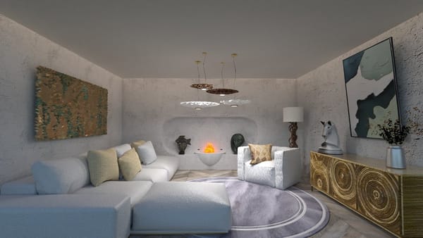 render sala de estar con sofá blanco